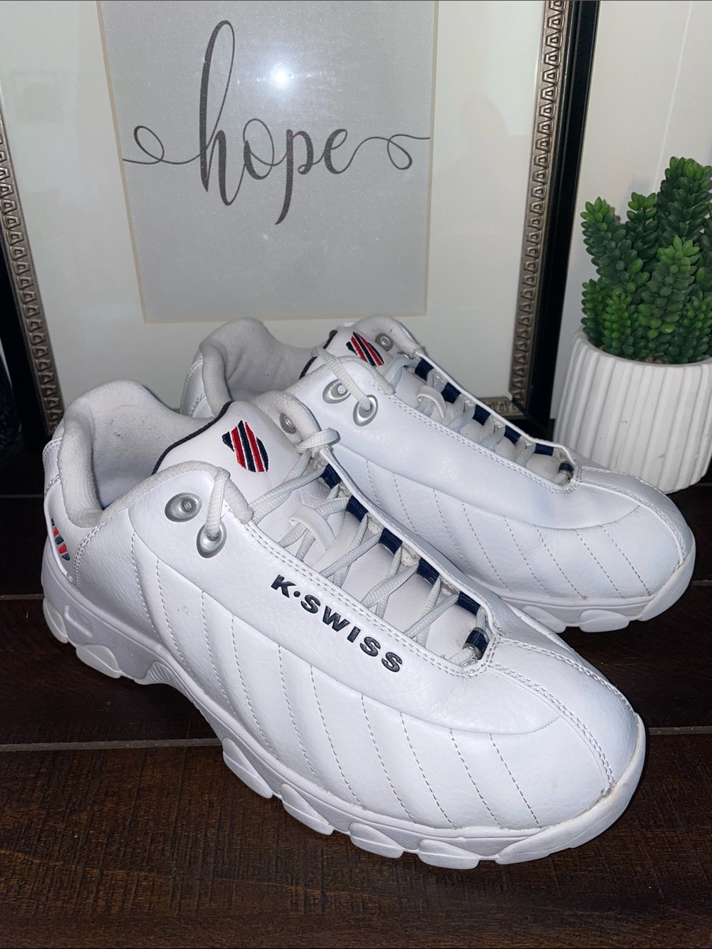 K-Swiss ST329 CMF Low White Leather Sneakers Size 11 Extra Wide